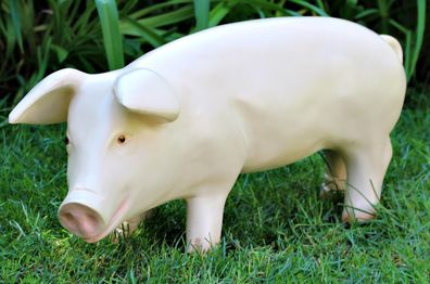 Figur Tierfigur Schwein Ferkel H 26 cm Kopf nach links Gartenfigur Kunstharz