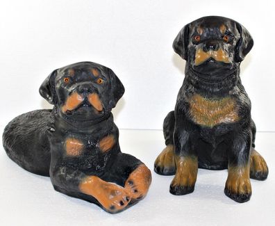 Figuren Rottweiler Welpen H 29/21 cm 2-er Satz Dekofiguren Gartenfigur Kunstharz