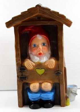 Deko Figur Spaß Zwerg H 29 cm Gartenzwerg im WC-Häuschen sitzend Gartenfigur