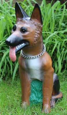 Deko Garten Figur Gartenfigur großer Schäferhund mit Kette aus Kunststoff H 69cm