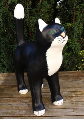 Dekofigur Gartenfigur schwarze Katze stehend H 48 cm aus Kunstharz Tierfigur