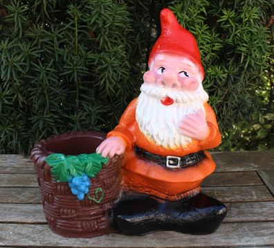 Gartenzwerg Deko Garten H 25cm Figur Zwerg mit braunem Pflanztopf aus Kunststoff