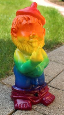 Gartenzwerg Gartenfigur Deko Zwerg Bewegungsmelder LGBTQ Regenbogen H 39 cm