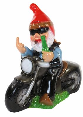Gartenzwerg Deko Garten Figur Zwerg Biker auf Motorrad aus Kunststoff H 33 cm