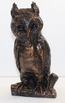 Deko Figur Eule sitzend auf Baumzweig H 32 cm Kupfer-Antik aus Kunststoff