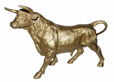 Dekofigur Stier gold stehend Länge 41 cm aus Kunstharz Bulle Tierfigur Deko