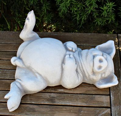 Figur Schwein auf Rücken liegend H 11 x L 33 cm Dekofigur Gartenfigur aus Beton