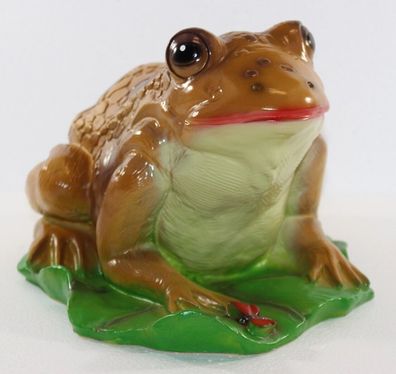 Deko Garten Figur Teichfigur Kröte Frosch groß auf Blatt aus Kunststoff H 17 cm