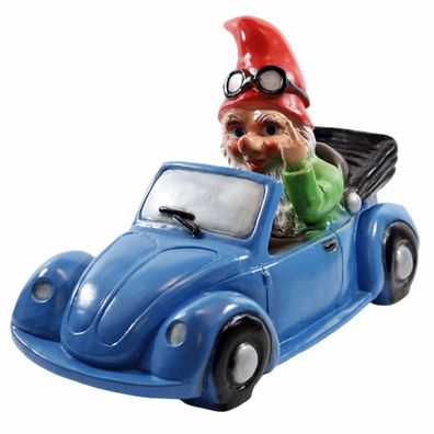 Deko Figur Zwerg H 23 cm Gartenzwerg im Auto mit Stinkefinger Gartenfigur