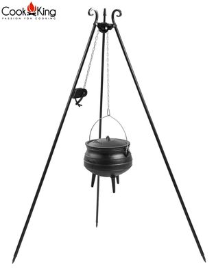 Gusseisenkessel 13 L mit Dreibein Gestell mit Kurbel H 180 cm Gulaschtopf Kochen
