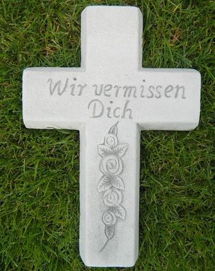 Dekofigur Deko Grabdekoration Kreuz mit Aufschrift "Wir vermissen Dich" L 30 cm