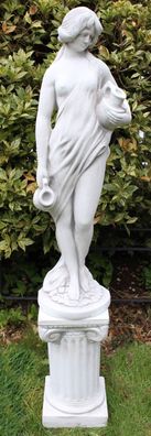 Deko Figur Beton Statue Skulptur Frau mit Krügen auf ionischer Säule H 106 cm