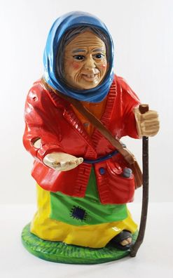 Deko Figur Bettlerin mit Stock klein H 40 cm Dekofigur und Gartenfigur Kunstharz