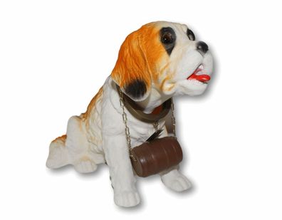 Dekofigur Wackelfigur Wackel Deko Figur Hund Bernardiner H 16 cm mit Faß groß