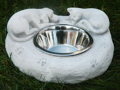Tierprodukt Wassertränke Futternapf Napf Motiv Hund und Katze H 11 cm aus Beton