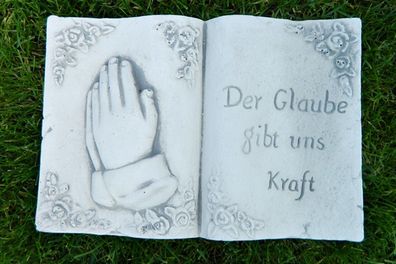 Dekofigur Deko Buch mit Aufschrift "Der Glaube gibt uns Kraft" L 30 cm aus Beton