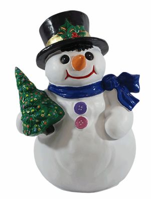 Dekofigur Winterfigur Schneemann mit Tannenbaum Figur aus Kunstharz Höhe 32 cm