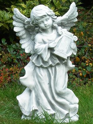 Figur Engel stehend mit Instrument Engelsfigur H 39 cm Skulptur Statue aus Beton