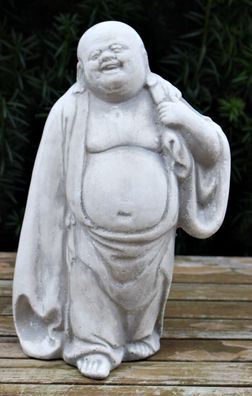 Figur lachender Buddha stehend H 27 cm Deko Gartenskulptur Deko Statue aus Beton