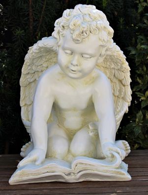 Dekofigur Deko Figur Gartenfigur Skulptur Engel mit Buch H 34 cm aus Kunstharz