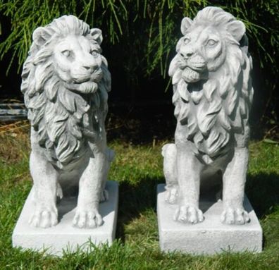 Beton Figuren Löwen rechts und links blickend H 35 cm 2-er Satz Gartenfiguren