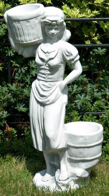 Figur junge Frau mit zwei Töpfen zum Bepflanzen H 50 cm Skulptur Statue Beton