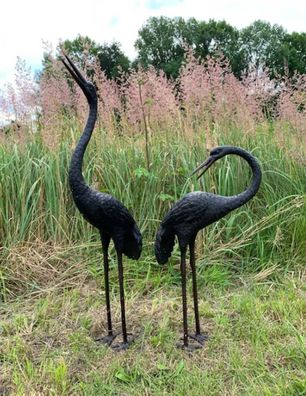 Bronzefigur Skulptur Tierfigur Deko Wasserspeier Kranich Paar aus Bronze H 104cm