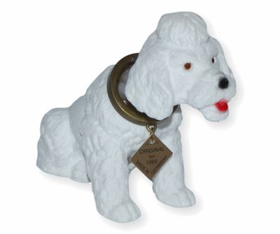 Wackel Figur Hund Pudel weiß Wackelfigur H 13 cm klein Dekofigur mit Wackelkopf