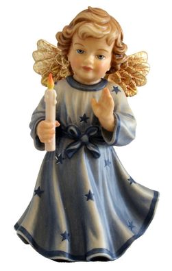Schutzengel mit Kerze H 12 cm Engel mit blauem Kleid Holzfigur aus Ahornholz