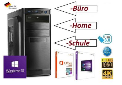 PC Home Office Büro Quad Core 4x 4,00GHz 16GB RAM 250GB SSD Windows 10 ||1