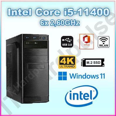 Büro & Office PC INTEL i5 11400 6x 2,60GHz 8GB DDR4 2TB SSD Windows 11