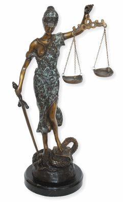 Bronzefigur Skulptur Justitia aus Bronze auf schwarzem Mamorsockel H 43 cm