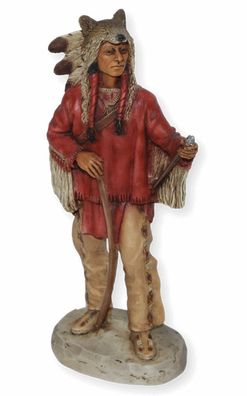 Indianerfigur Indianer mit Wolfspelz Kopfschmuck H 16,5 cm stehend Dekofigur