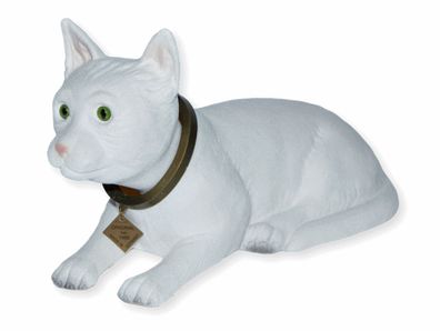 Wackel Figur Katze weiß groß Wackelfigur H 19 cm liegend Dekofigur Wackelkopf