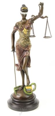 Bronzefigur Skulptur Justitia aus Bronze auf schwarzem Mamorsockel H 40 cm
