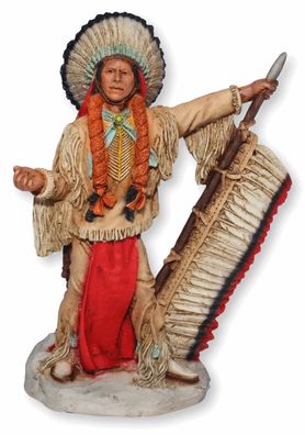 Indianerfigur Quanah Parker Häuptling H 18 cm stehend mit Lanze Indianer Figur