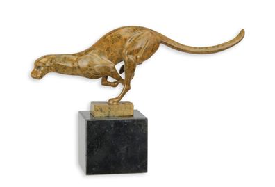 Bronzefigur Bronzeskulptur Bronze Puma auf Marmorsockel H 19 cm Tierfigur Bronze