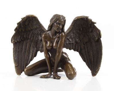 Bronzefigur Bronzeskulptur Bronze Erotischer Engel H 9 cm Leidenschaftliche Pose