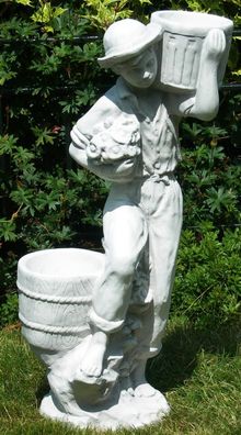 Deko Figur Skulptur junger Mann mit Töpfen zum Bepflanzen H 50 cm Statue Beton