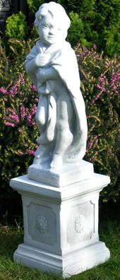 Deko Figur Beton Statue Vierjahreszeiten Winter auf klassischer Säule H 79 cm