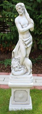 Deko Garten Figur Beton Statue Herkules mit Keule auf klassischer Säule H 89 cm