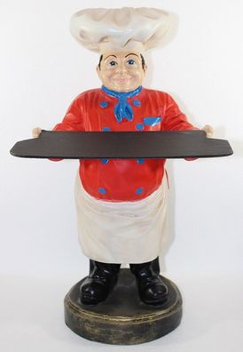 Dekofigur Deko Figur Gastrofigur Koch mit Tablett H 48 cm stehend aus Kunstharz