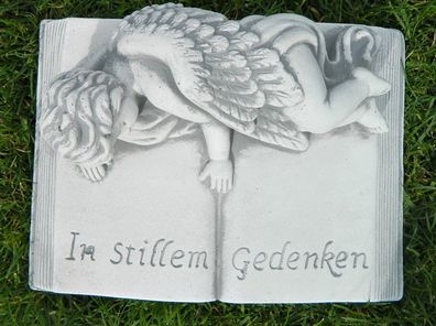Beton Figur Buch mit Aufschrift " In stillem Gedenken " Länge 27 cm Grabschmuck