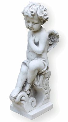 Dekofigur Deko Figur Engelsstatue Statue sitzend auf Sockel Höhe 49 cm aus Beton