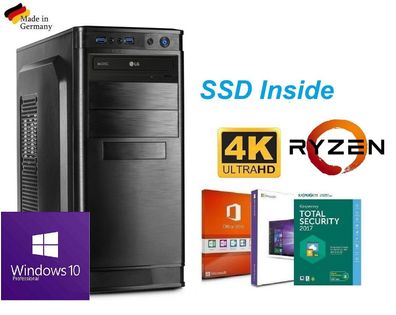 Büro PC Desktop Ryzen 3 4x 3,60GHz 8GB DDR4 120GB SSD Windows 10 & Office 2016 * *