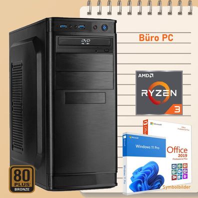 Büro PC Quad Core Ryzen 3 4300G 4x3,8GHz RAM 8GB SSD 1000GB Windows11