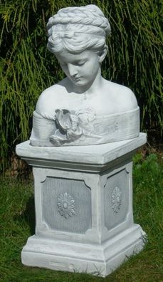 Deko Garten Figur Beton Statue Büste Iris auf klassischer Säule Skulptur H 54 cm