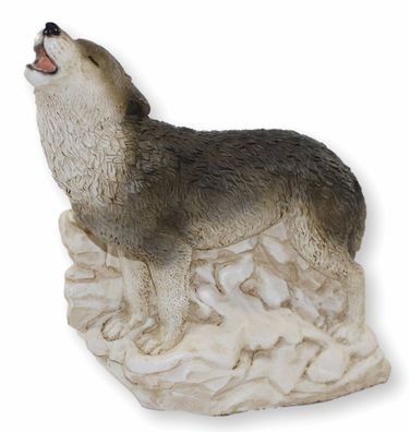 Dekofigur Heulender Wolf auf Felsen stehend Kollektion Castagna aus Resin H 29cm