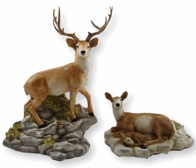Dekofigur Hirsch Reh mit Bambi als Satz Kollektion Castagna aus Resin H 15-37 cm