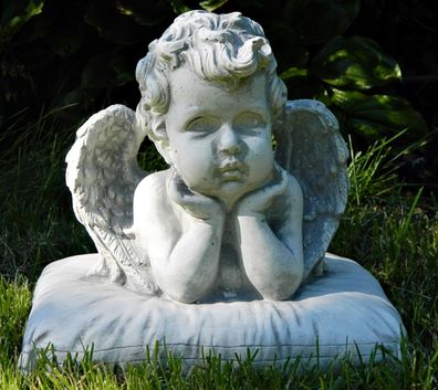 Dekofigur Deko Figur Skulptur Büste Engel auf Kissen Höhe 22 cm Statue aus Beton